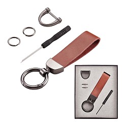Coffee Genuine Leather Car Key Keychain, Universal Keychain for Men and Women, 360 Degree Rotatable with Anti-loss D-Ring, 2 Key Rings & 1 Screwdriver, Coffee, 9.5x2.3cm