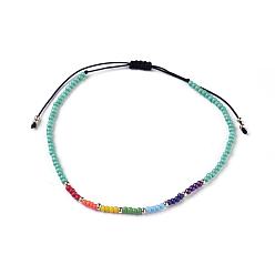 Turquoise Chakra Jewelry, Nylon Thread Braided Beads Bracelets, with Seed Beads, Turquoise, 46~75mm