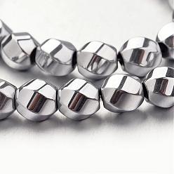 Silver Plated Electroplate Non-magnetic Synthetic Hematite Beads Strands, Twisted Oval, Silver Plated, 8x7mm, Hole: 1mm, about 50pcs/strand, 15.7 inch