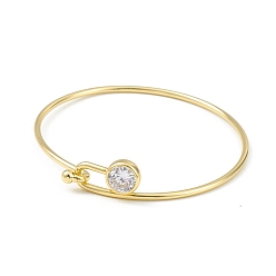 Real 18K Gold Plated Clear Cubic Zirconia Diamond Bangle, Brass Simple Thin Bangle for Women, Real 18K Gold Plated, Inner Diameter: 2-3/8 inch(6.1cm)