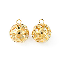 Light Gold Crystal Glass Rhinestone Pendants, with Iron Finding, Hollow Round Ball Charms, Light Gold, 19x15.5mm, Hole: 2.5mm