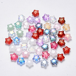 Couleur Mélangete Perles de verre imprimées , mixedstyle, étoiles, couleur mixte, 8x8.5x4mm, Trou: 1mm