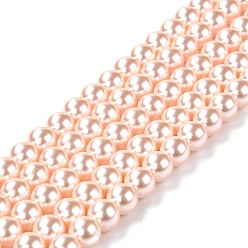 Misty Rose Eco-Friendly Grade A Glass Pearl Beads, Pearlized, Round, Misty Rose, 6mm, Hole: 1.2~1.5mm, about 68pcs/Strand, 16''(40.64cm)