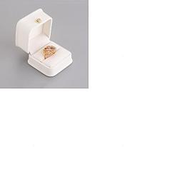 White Nbeads PU Leather Ring Gift Boxes, with Golden Plated Iron Crown and Velvet Inside, for Wedding, Jewelry Storage Case, White, 5.85x5.8x4.9cm