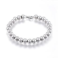 Stainless Steel Color 201 Stainless Steel Ball Chain Bracelets, with Lobster Claw Clasps, Stainless Steel Color, 7-5/8 inch(195mm)x8mm