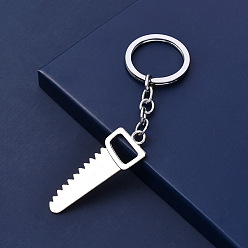 Platine Porte-clés pendentif en alliage, Avec des anneaux clés, scie à main, platine, 5.5~6.5 cm