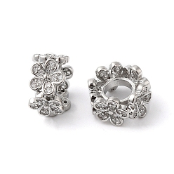 Real Platinum Plated Brass Micro Pave Cubic Zirconia European Beads, Large Hole Beads, Ring & Flower, Real Platinum Plated, 11.5x7mm, Hole: 5.5mm