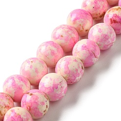 Pink Hilos de perlas sintéticas teñidas de turquesa, rondo, rosa, 7~8x7~8 mm, agujero: 1 mm, sobre 50 unidades / cadena, 14.29~14.65'' (36.3~37.2 cm)