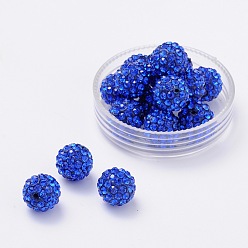 Saphir Perles de boule pave disco , Perles de strass d'argile polymère , Grade a, ronde, saphir, pp 14 (2~2.1 mm), 10 mm, Trou: 1.0~1.2mm
