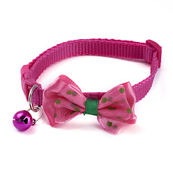 Deep Pink Adjustable Collar, Nylon Candy Color Pet Bowknot Bow Tie, with Bell, Deep Pink, 19~32cm