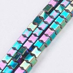 Plaqué Multicolore Galvanoplastie non magnétiques hématite synthétique brins de perles, cube, multi-couleur plaquée, 3x3x3mm, Trou: 0.5mm, Environ 132 pcs/chapelet, 15.7 pouce (9.8 cm)