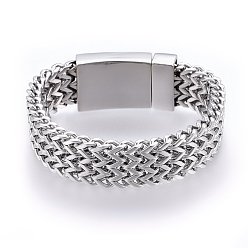 Stainless Steel Color 304 Stainless Steel Mesh Bracelets, with Bayonet Clasps, Stainless Steel Color, 9-1/2 inch(24cm), 17x6mm