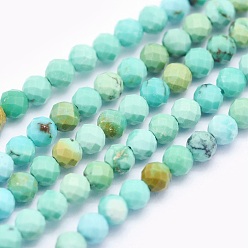 Natural Turquoise Natural Turquoise Beads Strands, Round, Faceted, 2mm, Hole: 0.5mm, about 174pcs/strand, 15.5 inch(39.5cm)
