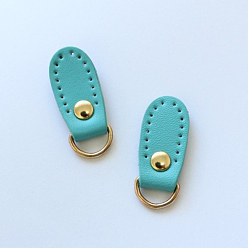 Dark Turquoise Cattlehide Zipper Heads, Leather Zipper Pullers, for Boot, Jacket, Luggage Bags, Handbags, Purse, Jacket Repairing, Dark Turquoise, 3.4x1.3cm