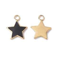 Black Ion Plating(IP) 304 Stainless Steel Pendants, with Enamel, Real 24K Gold Plated, Star, Black, 13x10x1.5mm, Hole: 1.8mm
