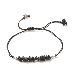 Obsidian Natural Obsidian Chips Braided Bead Bracelet, Gemstone Adjustable Bracelet for Women, Inner Diameter: 5/8~3-5/8 inch(1.6~9.3cm)
