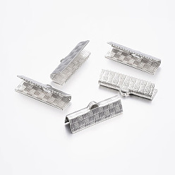 Stainless Steel Color 304 Stainless Steel Ribbon Crimp Ends, Rectangle, Stainless Steel Color, 7x20mm, Hole: 1.2x3mm