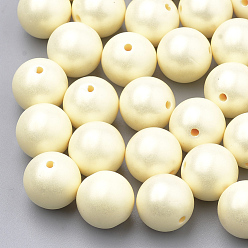 Champagne Yellow Spray Painted Style Acrylic Beads, Rubberized, Round, Champagne Yellow, 10mm, Hole: 1.5mm, about 950pcs/500g