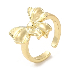 Real 18K Gold Plated Brass Open Cuff Rings, Bowknot Ring for Women, Real 18K Gold Plated, 3mm, Inner Diameter: 18mm
