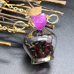 Garnet Natural Garnet Chips Perfume Bottle Necklace, Glass Pendant Necklace with Alloy Chains for Women, 19.69 inch(50cm)
