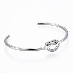 Stainless Steel Color Trendy 304 Stainless Steel Torque Cuff Bangles, Knot, Stainless Steel Color, 50x63mm