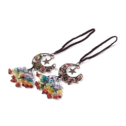 Tourmaline Natural Tourmaline Moon with Mixed Gemstone Chips Tassel Pendant Decorations, with Rack Plating Red Copper Plated Brass Findings, Cadmium Free & Lead Free, 205~208mm