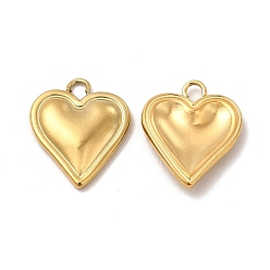 Real 18K Gold Plated Ion Plating(IP) 304 Stainless Steel Pendants, Heart Charm, Real 18K Gold Plated, 16x13.5x2.5mm, Hole: 1.8mm