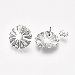 Stainless Steel Color 304 Stainless Steel Stud Earring Findings, with Ear Nuts/Earring Backs, Flat Round, Stainless Steel Color, 17mm, Hole: 1.8mm, Pin: 0.7mm