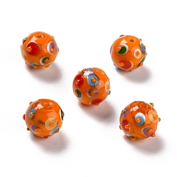 Dark Orange Handmade Lampwork Beads, Round, Dark Orange, 11x13x12.5mm, Hole: 1.6mm