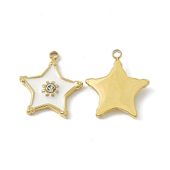 White Vacuum Plating 201 Stainless Steel Enamel Pendants, with Rhinestone, Real 18K Gold Plated, Star Charm, White, 17x15x2.5mm, Hole: 1.5mm