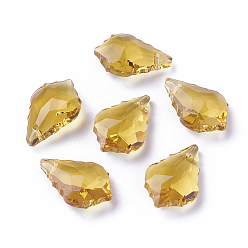 Goldenrod Faceted Glass Pendants, Leaf, Goldenrod, 22x15.5x8.5mm, Hole: 1mm