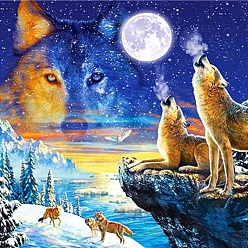 Colorful DIY Wolf & Scenery Diamond Painting Kits, including Resin Rhinestones, Diamond Sticky Pen, Tray Plate and Glue Clay, Colorful, 300x400mm