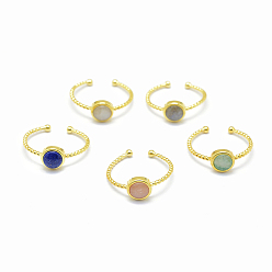 Golden Natural Gemstone Cuff Finger Rings, with Brass Findings, Golden, 20mm, 1.5~2.5mm