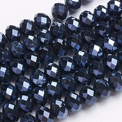 Black Glass Beads Strands, Pearl Luster Plated, Crystal Suncatcher, Faceted Rondelle, Black, 12x8mm, Hole: 1mm, about 68~70pcs/strand, 22.83 inch~23.23 inch(58~59cm)
