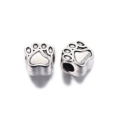 Antique Silver Tibetan Style Alloy European Beads, Large Hole Beads, Cadmium Free & Lead Free, Dog Paw Print, Antique Silver, 11x10.5x7mm, Hole: 4mm, about 358pcs/1000g