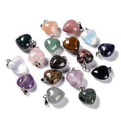 Mixed Stone Natural & Synthetic Gemstone Pendants, with Platinum Brass Loops, Heart, 18~19x15~15.5x6~8mm, Hole: 6x2.5~3mm