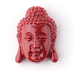 Rouge Foncé Perles de corail synthétiques, teint, tête de bouddha, rouge foncé, 15.5x11x6mm, Trou: 1.5mm