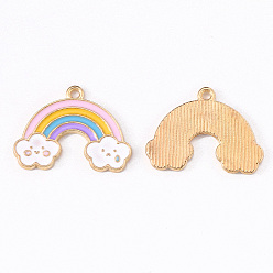 Colorful Alloy Enamel Pendants, Rainbow with Cloud Smiling Face, Light Gold, Colorful, 18x24.5x1.5mm, Hole: 1.6mm