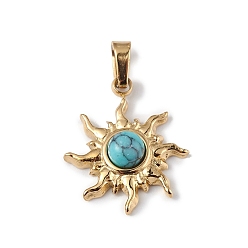 Golden Ion Plating(IP) 304 Stainless Steel with Synthetic Turquoise Sun Charms, Golden, 12.5x14x4mm, Hole: 3x4mm