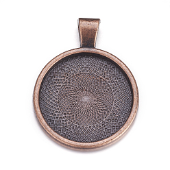 Red Copper Metal Alloy Pendant Cabochon Settings, Plain Edge Bezel Cups, DIY Findings for Jewelry Making, Red Copper, Cadmium Free & Lead Free, Tray: 24.5mm, 37x28x6.5mm, Hole: 6x4mm