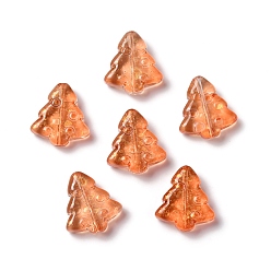 Orange Foncé Perles de verre teintes et chauffées, une feuille d'or, effet bulle, arbre de Noël, orange foncé, 16x15x5.5mm, Trou: 0.8mm