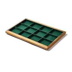 Green 12-Slot Wood with Velvet Jewelry Trays, Jewelry Organizer Holder for Rings Earrings Necklaces Bracelets Storage, Rectangle, Green, 35.1x24x2cm