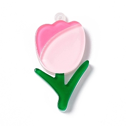 Pink Pendentifs acryliques, breloques fleur/tulipe, rose, 38x20x4.3mm, Trou: 1.6mm