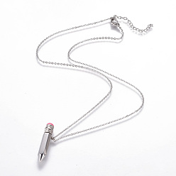 Stainless Steel Color 304 Stainless Steel Pendant Necklaces, with Enamel, Pencil, Stainless Steel Color, 460x1mm