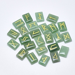 Green Aventurine Natural Green Aventurine Cabochons, Rectangle with Runes/Futhark/Futhorc, 20x15x6mm, 25pcs/set