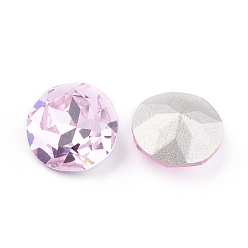 Light Rose Pointed Back & Back Plated Glass Rhinestone Cabochons, Grade A, Faceted, Flat Round, Light Rose, 8x4.5mm