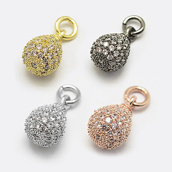 Mixed Color Brass Micro Pave Cubic Zirconia Charms, teardrop, Cadmium Free & Lead Free & Nickel Free, Mixed Color, 13x7.9mm, Hole: 3mm