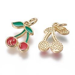 Colorful Brass Enamel Charms, Cherry, Golden, Colorful, 13x11x1.5mm, Hole: 3mm