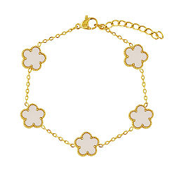 Real 18K Gold Plated Natural Shell Flower Link Chain Bracelet, Stainless Steel Bracelet, Real 18K Gold Plated, 6-3/4 inch(17cm)