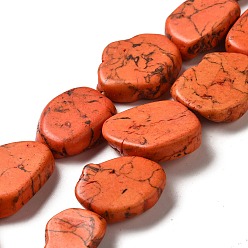 Naranja Rojo Hilos de perlas sintéticas teñidas de turquesa, pepitas, rojo naranja, 22~32x19~26.5x6~10 mm, agujero: 1.2 mm, sobre 15~16 unidades / cadena, 15.83~16.34'' (40.2~41.5 cm)